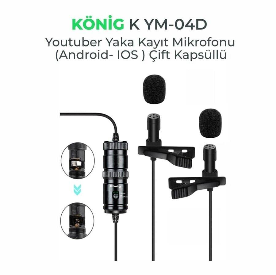 KÖNİG K-YM 04D Android-IOS 2'li Yaka Mikrofonu - 1