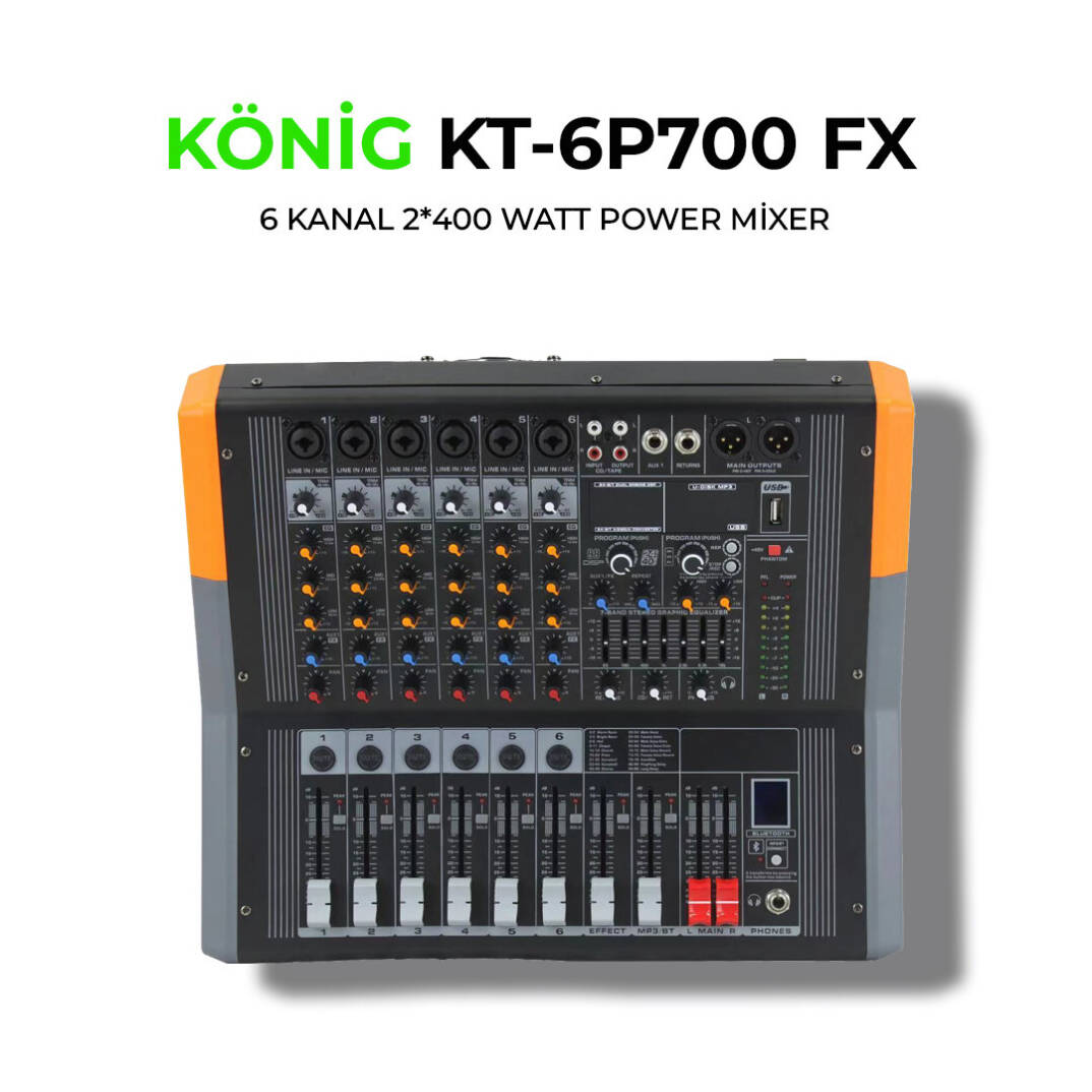 KÖNİG KT-6P 700FX 2x400W 6 Kanal Power Mikser - 1